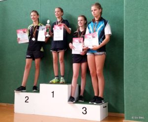 Tischtennisspielerinnen: Julia Hexelschneider, Jolanda Willberg, Julia Dressler, Emilie Kling (v.l.)